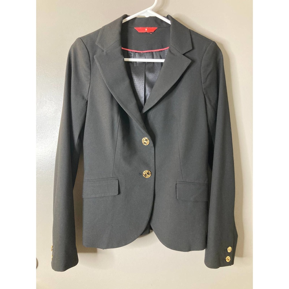 Ivanka Trump Two Button Blazer Black Gold Hardware Faux Pockets Size Small